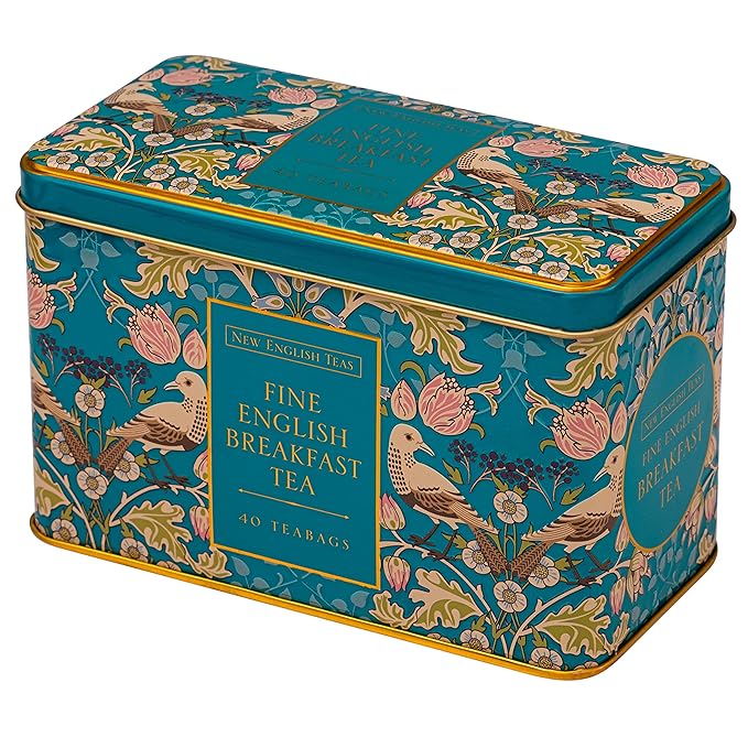 New English Teas Song Thrush & Berries Tea Tin with 40 English Breakfast Teabags