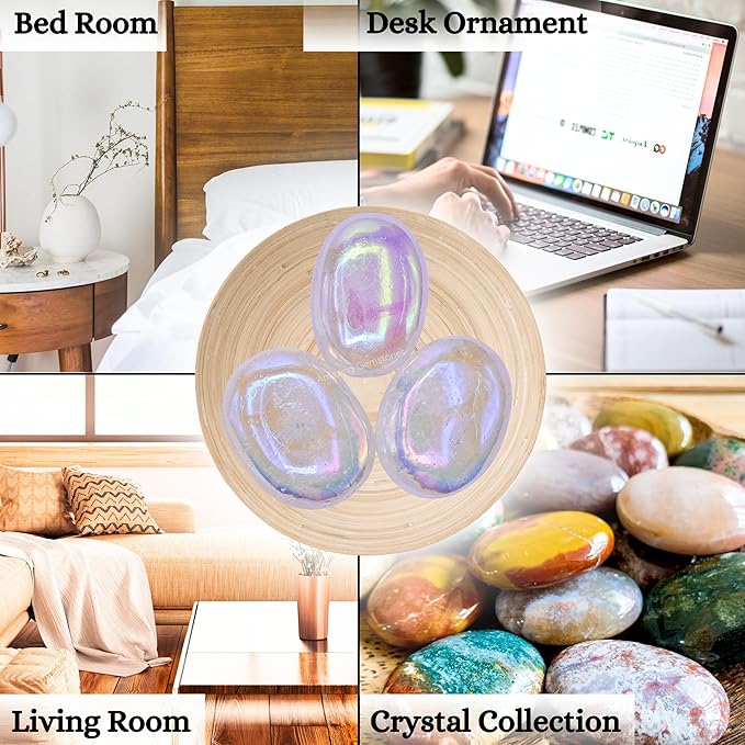 Amazing Gemstone Angel Aura Quartz Crystals and Healing Stones - Large Palm Stone Crystals Piedra - Crystal for Good Luck, Positive Energy, Meditation - Unique Stocking Stuffers, Gifts for Women, Men