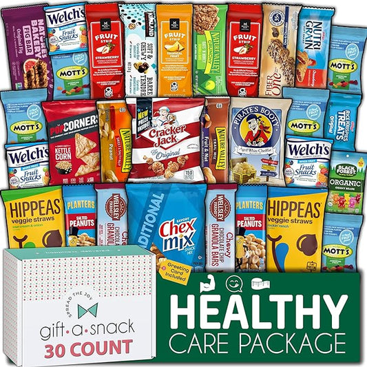 Gift A Snack - Haloween Trick or Treats Healthy Snack Box Care Package + Greeting Card (30 Count) Birthday Treats Gift Basket, Nutritious Granola Breakfast Bars, Office Food Assortments
