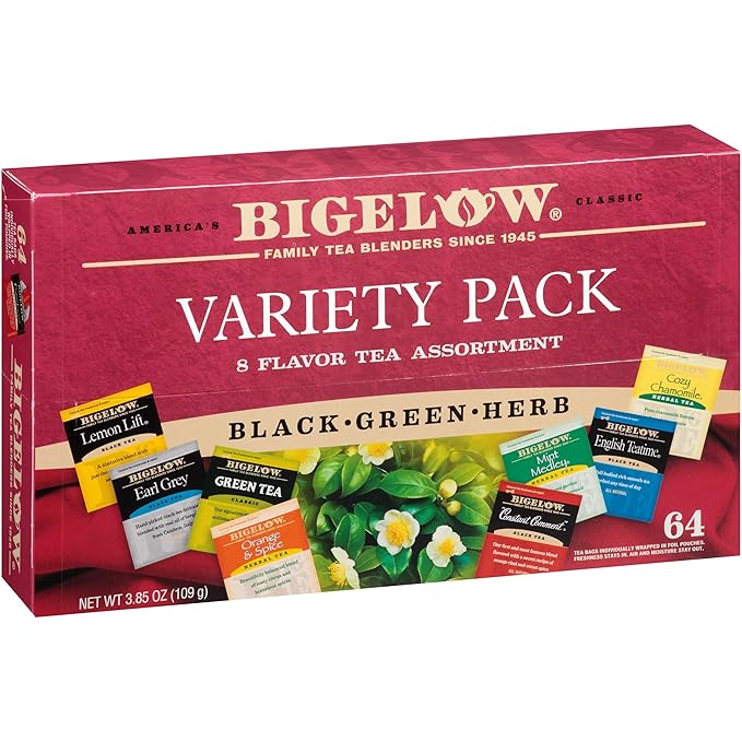 Bigelow Fine Tea & Herbal Tea Assortment 64 Count Box (Pack of 2) Caffeinated and Caffeine Tea, 128 Tea Bags Total
