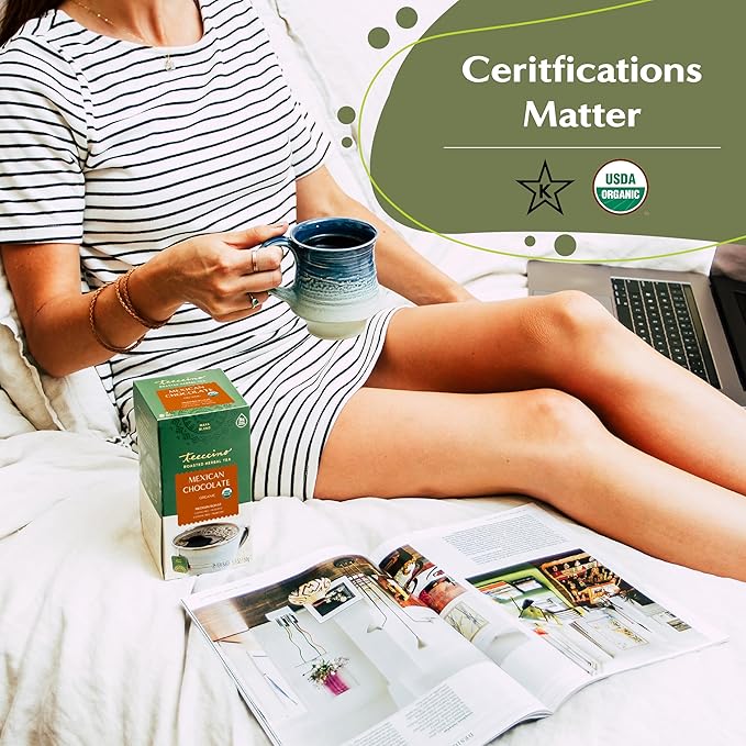 Teeccino Mexican Chocolate Herbal Tea - Rich & Roasted Herbal Tea That’s Caffeine Free & Prebiotic for Natural Energy, 25 Tea Bags