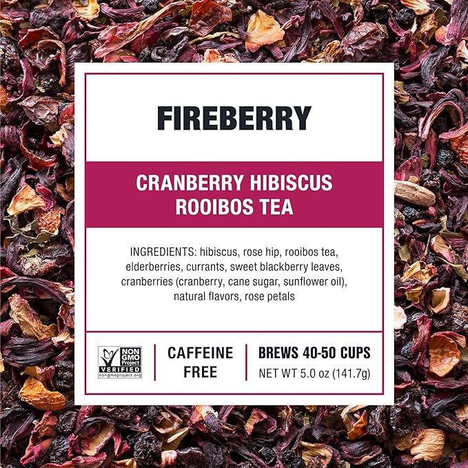 Tiesta Tea - Fireberry Cranberry Hibiscus Rooibos Tea | Loose Leaf | Premium Non-Caffeinated Rooibos Blend | Make Hot or Iced & Brews Up to 50 Cups | 30oz Refillable Tin, Pack of 6