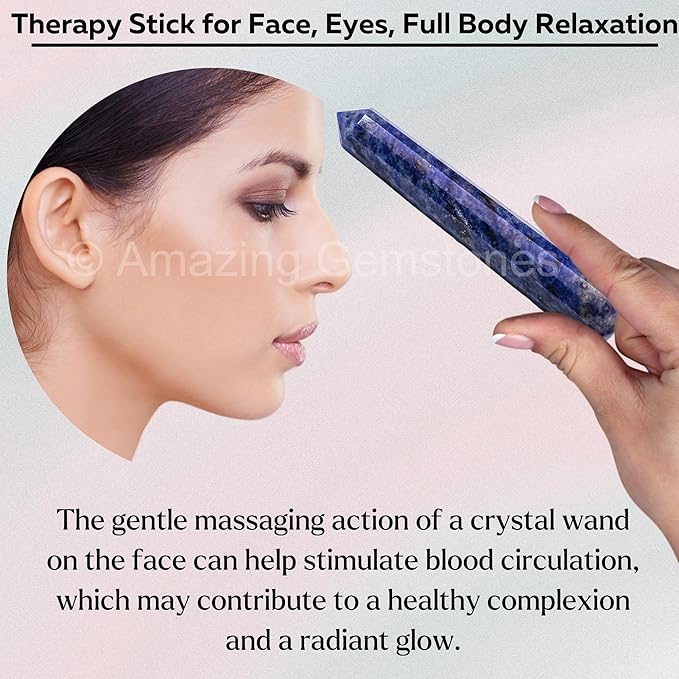 Amazing Gemstone Sodalite Crystal Wand Massage Stick - Pelvic Wand Gua Sha for Adults - Crystals and Healing Stones Massage Wands for Adults Gifts (Pointed)