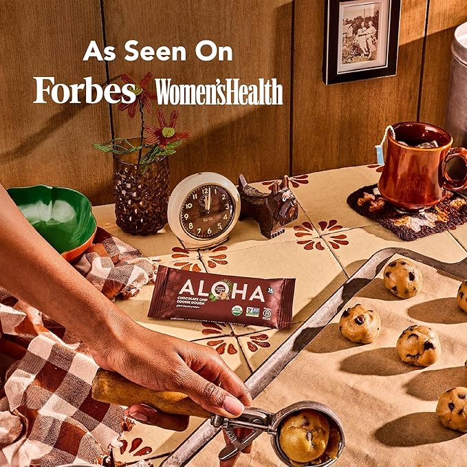 Aloha Organic Plant Based Protein Bars Chocolate Chip Cookie Dough, 1.98 Oz,(Pack of 12)