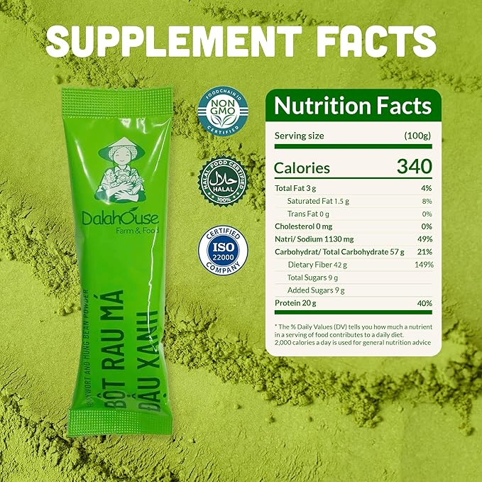 100% Freeze-Dried Pennywort and Mung Bean Powder with Coconut Milk Extract, Nutritional Vegetable Supplement, Healthy Drink Mix for Smoothies, Desserts (20 Sachets x 2.1 oz) - Pack of 2