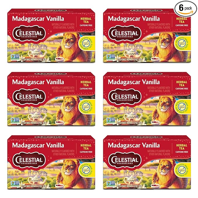Celestial Seasonings Rooibos Madagascar Vanilla Herbal Tea, Caffeine Free, 20 Tea Bags Box (Pack of 6)