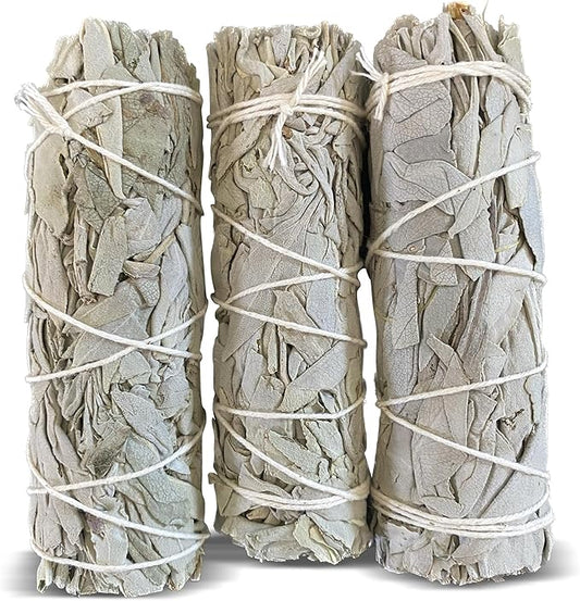 White Sage Sticks Pack of 3, Sage Smudge Kit 4'' Long Dried Sage Sticks for Meditation, Smudging and Cleansing, Getting Rid of Negative Energy