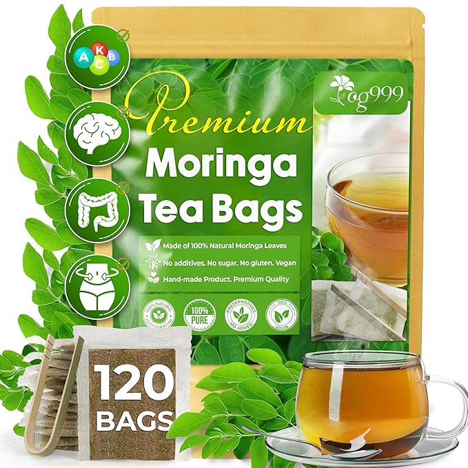 TOG999, Premium 120 Moringa Leaf Tea Bags, 100% Natural & Pure. Loose Leaf Moringa Herbal Tea. No Sugar, No Caffeine, No Gluten, Vegan.