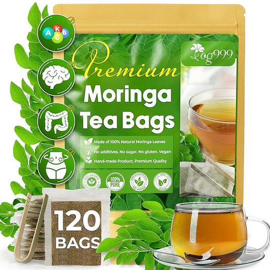 TOG999, Premium 120 Moringa Leaf Tea Bags, 100% Natural & Pure. Loose Leaf Moringa Herbal Tea. No Sugar, No Caffeine, No Gluten, Vegan.