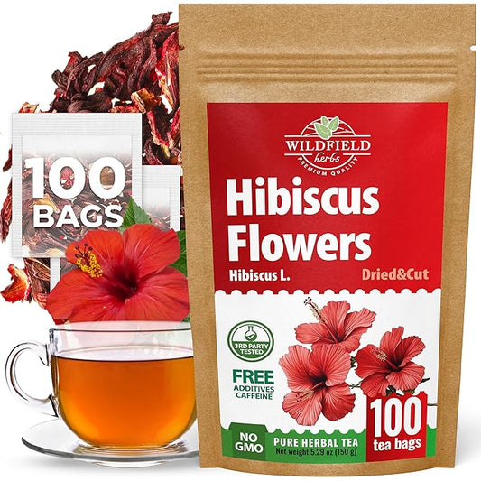 100 Bags Dried Hibiscus Flower Tea Herbal Flor De Jamaica (Hibiscus) - 100 Count 1.5g Tea Bags Dry Dried Flowers Herb Hibisko