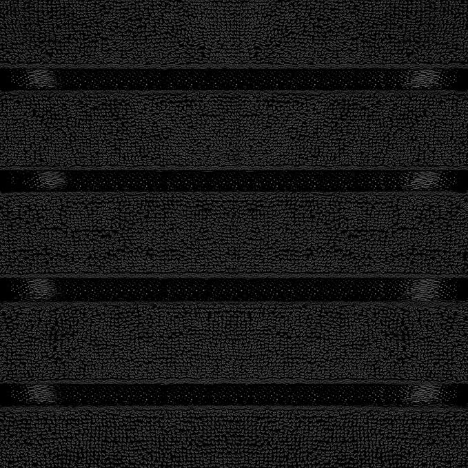 Utopia Towels 8 Piece Luxury Towel Set, 2 Bath, 2 Hand, and 4 Wash Cloths, 600 GSM Ring Spun Cotton, Highly Absorbent Viscose Stripe Towels, Ideal for Everyday use, Black