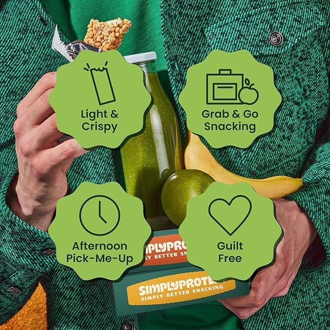 Simply Protein - Peanut Butter Chocolate Crispy Bars - Plant Based Protein Bars - Low Carb, Low Sugar, High Fiber - 13g Protein, 2g Sugar, 7g Fiber - Vegan, Gluten Free, Non GMO, Kosher - 8 Bars