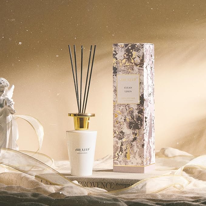 Airkeep Reed Diffuser Set 5.07 fl oz, Clean Linen Scent Diffuser with Sticks, Home Fragrance Oil for Bedroom, Bathroom, Office Decor