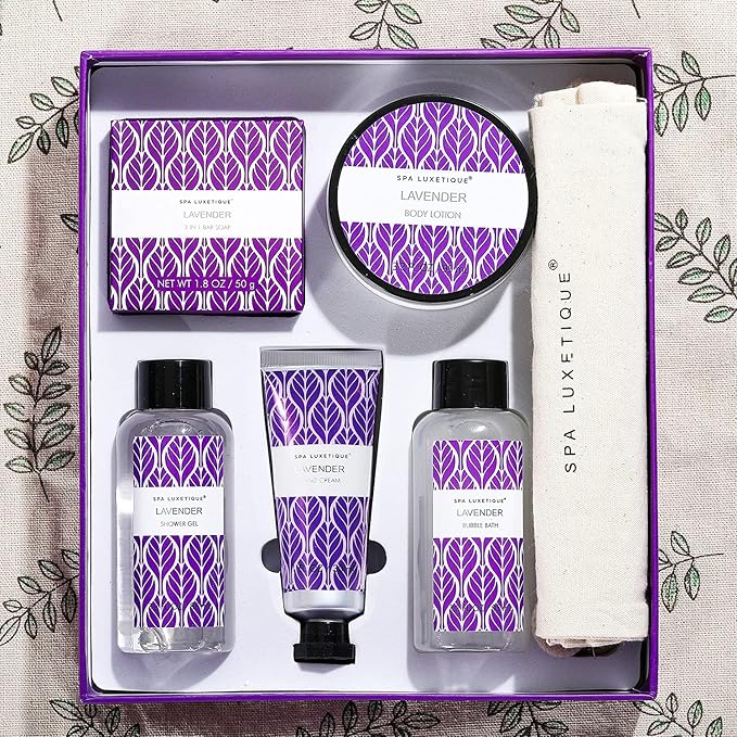 Spa Luxetique Lavender Spa Set, Bath Set for Women Gift, Relaxing Home Spa Kits Includes Body Lotion, Shower Gel, Bubble Bath, Hand Cream, Birthday Gifts for Women,Mothers Day Gifts
