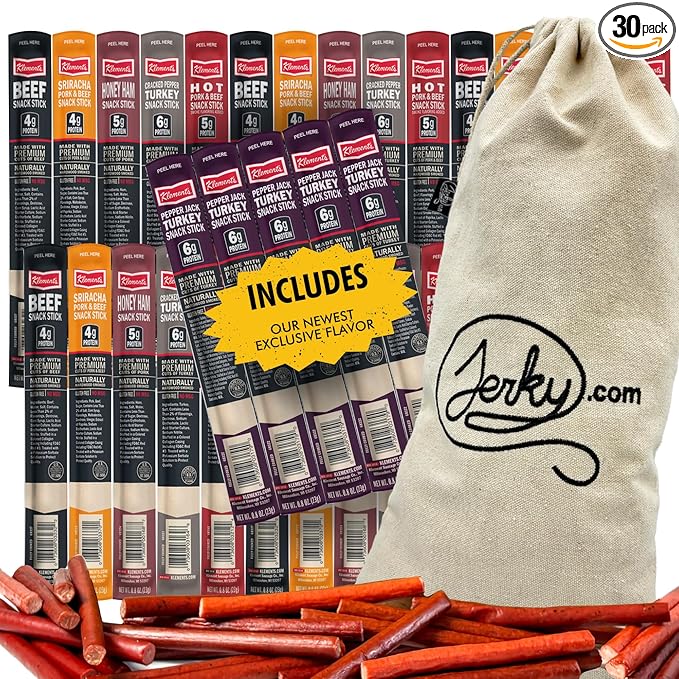 Jerky.com Jerky Gift Basket for Men | 30 Piece Meat Sticks Sampler with Beef Sticks, Pork, Ham, Sriracha, Turkey | High Protein, Low Carb, Keto Friendly Beef Jerky Snack Pack | Birthday Gifts for Men