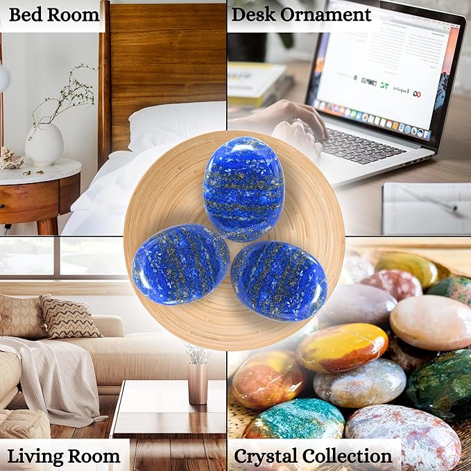 Amazing Gemstone Lapis Lazuli Crystals and Healing Stones - Large Palm Stone Crystals Piedra - Crystal for Good Luck, Balanced Positive Energy, Meditation - Unique Stocking Stuffers, Gifts for Women