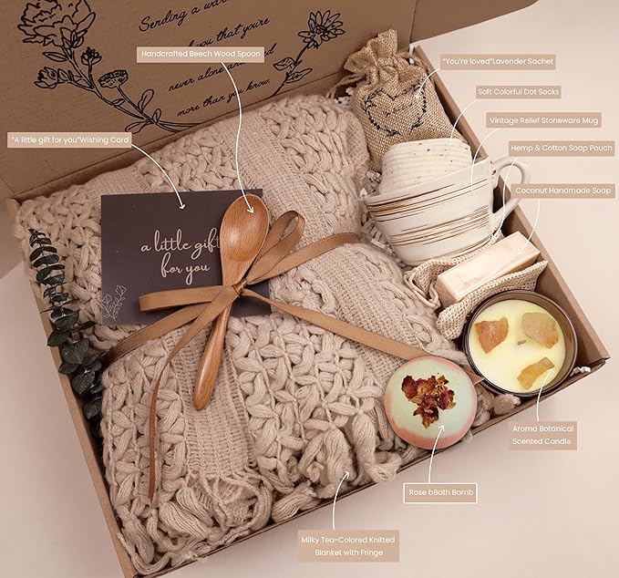 Cozy Care Package for Women – Warm & Comforting Thinking of You Gift Box for Birthday,Bes Friend Gift, Get Well Soon, Sympathy, Self Care,Cancer care & Encouragement(Milky Tea)