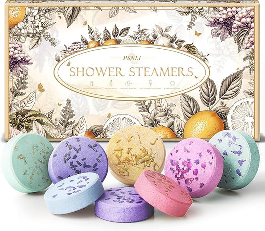Shower Steamers Aromatherapy Stocking Stuffers 8 Scents, Christmas Gifts for Women Elegant Packaging Birthdays Gifts for Mom, Natural Essential Oil Home Spa Self Care & Relaxing Fruit