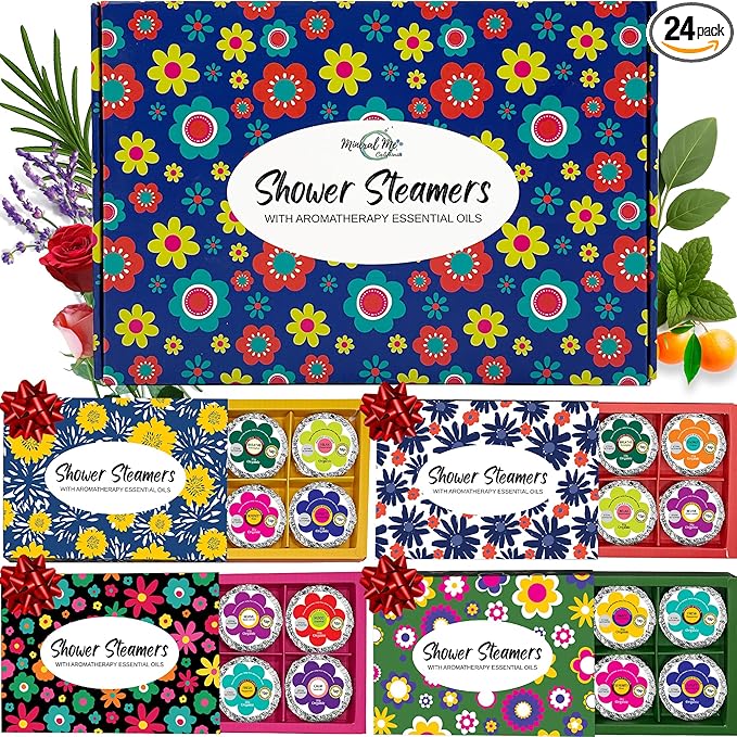 Shower Steamers for Women Gift Set – 24 Pack (4 Boxes of 6), Aromatherapy Shower Bombs w/Essential Oils, Relaxing Shower Melts, Perfect Spa Gift for Christmas, Stocking Stuffers for Women, Men, Teens