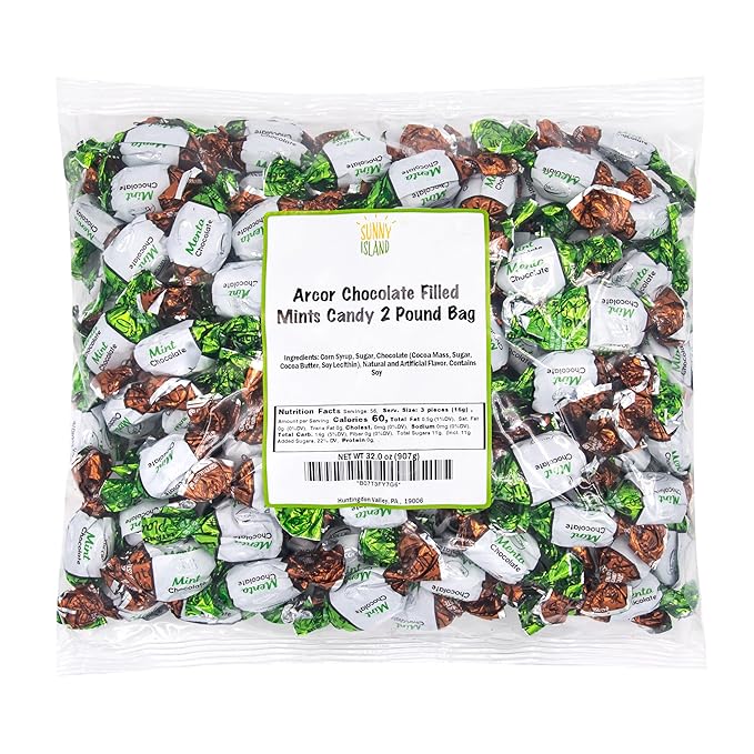 Arcor Chocolate Filled Mints Candy | 2 Pound Bag | Individually Wrapped Chocolate Mint Hard Candy | Old Fashioned Refreshing Treat with Creamy Filling | About 165 Pieces