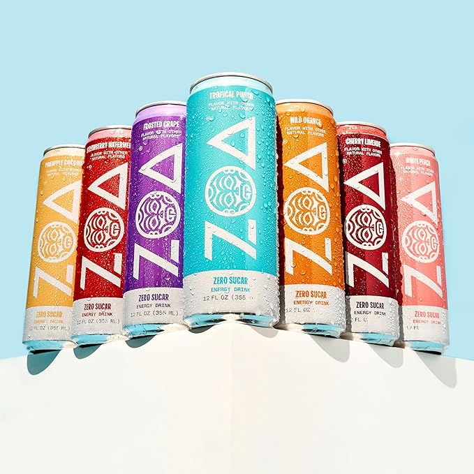 ZOA Zero Sugar Energy Drinks, White Peach - Sugar Free with Electrolytes, Healthy Vitamin C, Amino Acids, Essential B-Vitamins, and Caffeine from Green Tea - 16 Fl Oz (12-Pack)