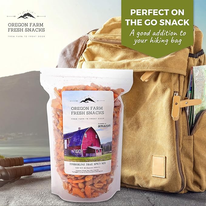 Oregon Farm Fresh Snacks Timberline Trail Spicy Mix - Spicy Nuts And Cajun Sticks Trail Mix - Game Night Snacks In Resealable Bag - Hand-Blended Hot & Savory Snack Pack (16oz) (Pack of 2)