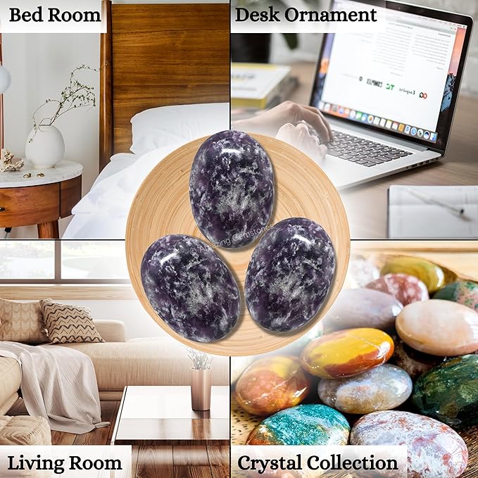 Amazing Gemstone Lepidolite Crystals and Healing Stones - Large Palm Stone Crystals Piedra - Crystal for Good Luck, Balanced Positive Energy, Meditation - Unique Stocking Stuffers Gifts for Women, Men