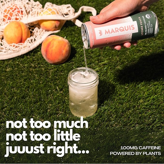 Marquis - Natural Energy Drink - Mango Ginger - Sugar Free - 0 Calories - 100mg of Organic Plant Based Caffeine - Yerba Mate - Green Tea - Vitamin C & B Vitamins - Vegan - 12 oz Cans - 12 Pack