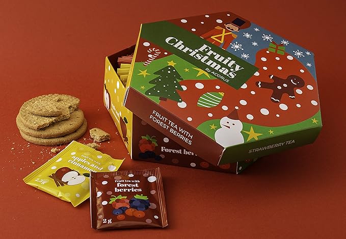 ACORUS Fruity Christmas Tea Set, Fruit Tea Gift Set, 60 Assorted Tea Bags Variety Pack, Fruit Tea Sampler, Specialty Tea Bags Individually Wrapped, Tea Gifts for Women, Men, Tea Lovers