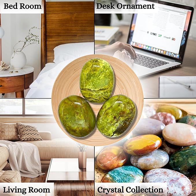 Amazing Gemstone Green Opal Crystals and Healing Stones - Large Palm Stone Crystals Piedra - Crystal for Good Luck, Balanced Positive Energy, Meditation - Unique Stocking Stuffers Gifts for Women, Men