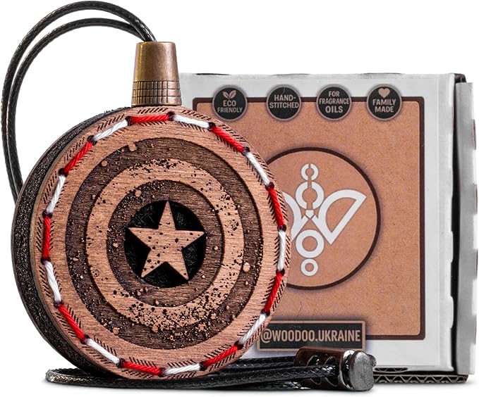 Wood Car Air Freshener — Captain Shield Handmade Unscented DIY Essential Oil Hanging Diffuser with Felt Insert — Add Your Own Oils — Refillable — Car/Truck/SUV — Cardboard Box