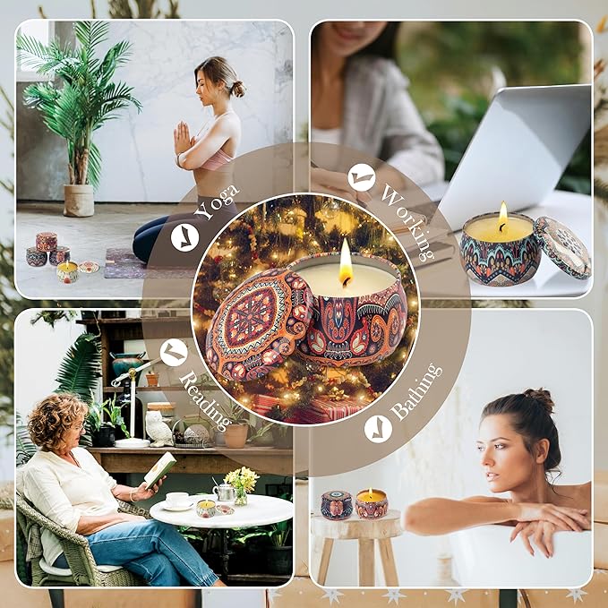 Scented Candles Gift Set - Women Candle Set Natural Soy Wax Aromatherapy Candle Small Gifts 120H Burn Time Candle 4 Pack 4.4 Oz for Christmas Birthday Mum Girl Teacher Mothers Day Bath