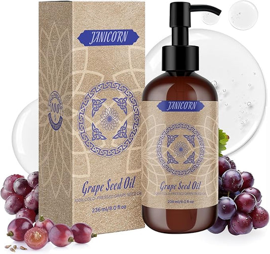 100% Pure Grapeseed Oil – Cold-Pressed, Unscented, Lightweight Natural Oil for Skin, Hair, Face & Body, Premium Quality Moisturizer for Massage & Aromatherapy, 8 fl oz / 236ml