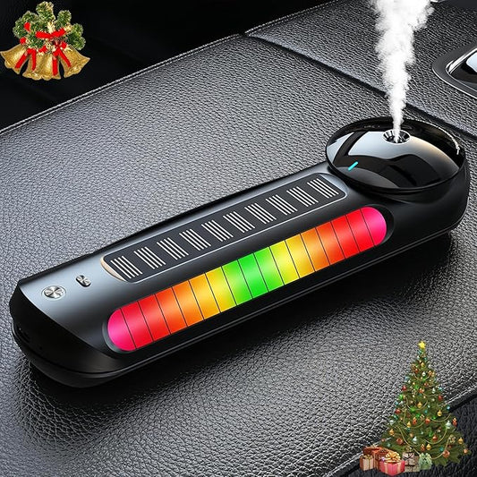 Smart Car Air Freshener with Solar, Car Diffuser with Auto On/Off, Aluminum Alloy Body, 3 Adjustable Concentration, Built-in Battery, Ambient Light, Best Essential Oil Diffuser for Car Black