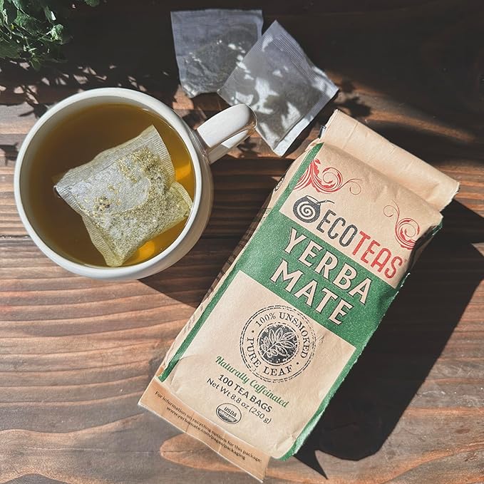 ECOTEAS Premium Organic Yerba Mate Tea Bags – Natural Energy & Detox Herbal Tea – Coffee Alternative - Kosher, Non-GMO, Gluten-Free - 100 Unsmoked Bulk Bags, 8.8 oz (Pack of 2)