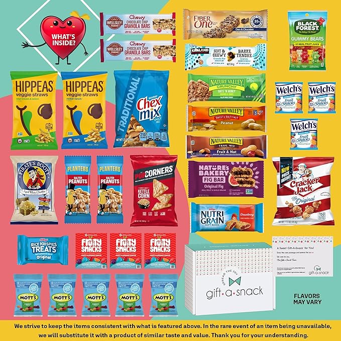 Gift A Snack - Haloween Trick or Treats Healthy Snack Box Care Package + Greeting Card (30 Count) Birthday Treats Gift Basket, Nutritious Granola Breakfast Bars, Office Food Assortments