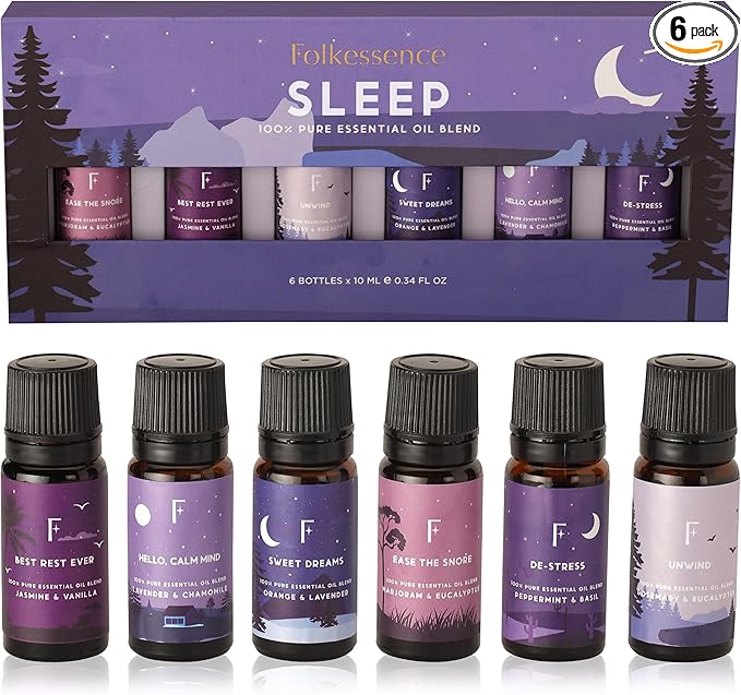 Folkulture Sleep Essential Oils Set | Set of 6 Pure Essential Oils for Diffusers for Home | Essential Oil Blend or Oil Diffuser Essential Oils | Lavender, Rosemary & Peppermint