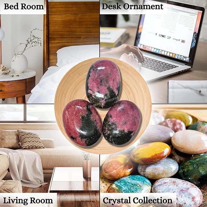 Amazing Gemstone Rhodonite Palm Stone - Hot Massage Worry Stone for Natural Body Chakra Balancing, Reiki Healing and Crystal Grid