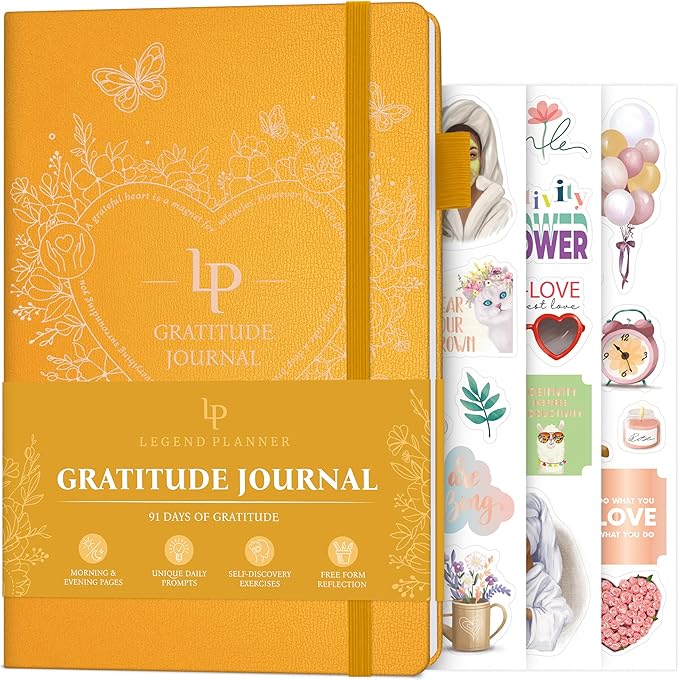 Legend Gratitude Journal – Guided Daily Journal to Foster Positivity & Happiness – Grateful Notebook to Write In – Inspirational Affirmation & Thankful Notebook – Hardcover (Amber Yellow)