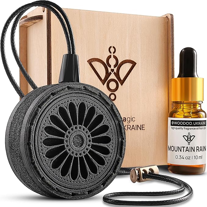 Wood Car Air Freshener — Handmade Air Freshener — Best Wheels Aromatherapy Fragrance Oil Diffuser in Wooden Gift Box — Ready To Gift Set with Mountain Rain Fragrance Oil - 10 ml