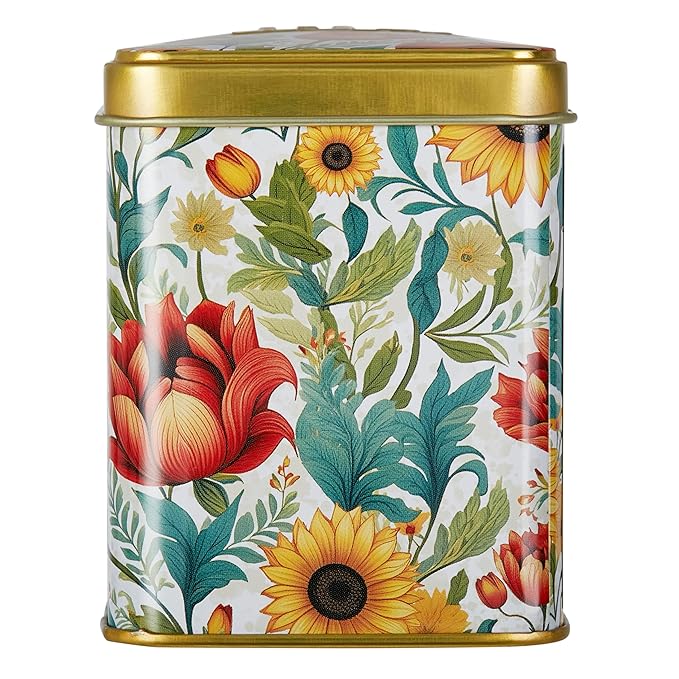 New English Teas Victorian Sunflower Tea Tin with 40 English Afternoon Teabags, Inspired by Embroidery & Textile Styles