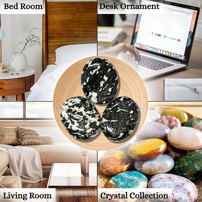 Amazing Gemstone Black and White Tourmaline Crystals and Healing Stones - Large Palm Stone Crystals Piedra - Crystal for Good Luck, Positive Energy, Meditation - Unique Stocking Stuffers, Gifts Women