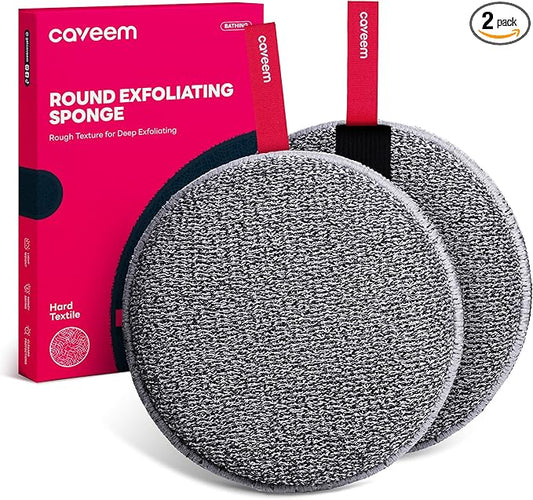 Exfoliating Body Scrubber, Extra Rough Shower Exfoliator Sponge, Body Exfoliating Sponges for Remove Dead Skin, Bath and Body Exfoliate Buffer, Round Sponge for Women (2 Pack)