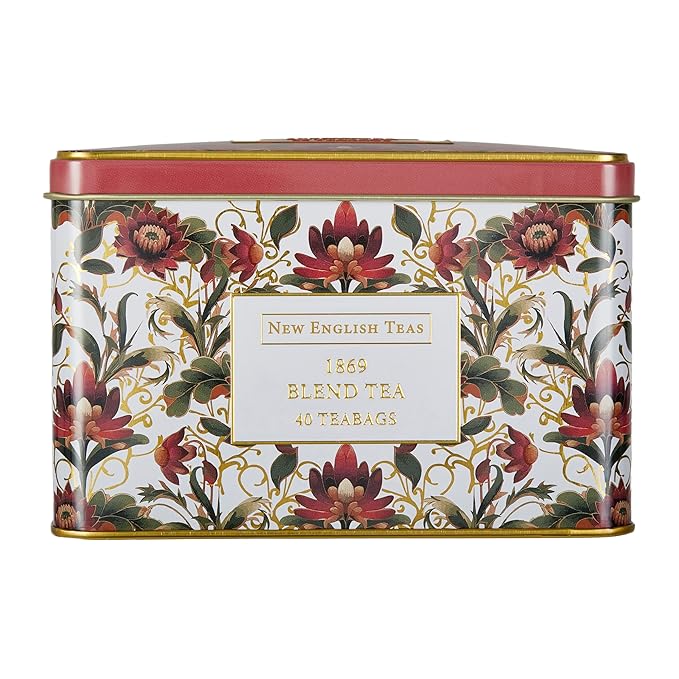 New English Teas Victorian Lotus Flower Tea Tin with 40 Traditional 1869 Blend Teabags, Inspired by Embroidery & Textile Designs