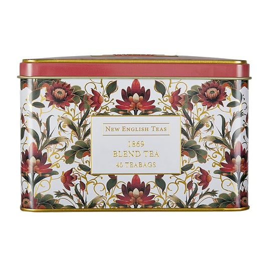New English Teas Victorian Lotus Flower Tea Tin with 40 Traditional 1869 Blend Teabags, Inspired by Embroidery & Textile Designs
