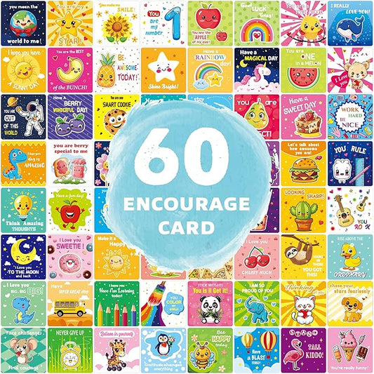 Lunch Box Notes for Kids – 60 Pcs Inspirational & Motivational Affirmation Cards, Cute Encouraging Messages for Boys & Girls, Perfect for School Lunchbox, Back-to-School Gifts & Classroom Rewards