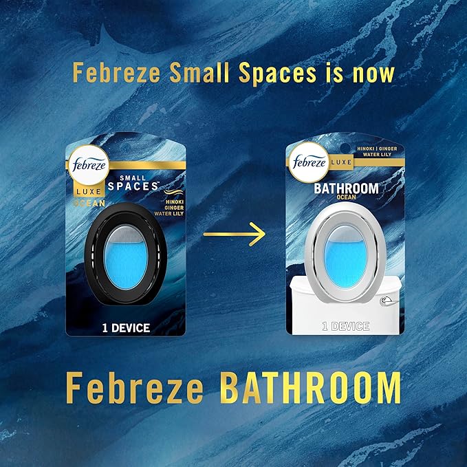 Febreze Bathroom Air Freshener, Odor-Fighting, Plug In Alternative, Air Fresheners for Home and Bathroom and Kitchen, Closet Air Fresheners, Ocean Scent, 4 Count - (Packaging May Vary)
