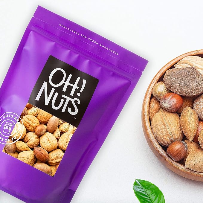 Oh! Nuts Mixed Nuts in Shell - Raw - 100% Natural - 3 lb - Jumbo-Sized Premium Shelled Nuts - Packed in New York Zip-Seal Bag for Exceptional Freshness