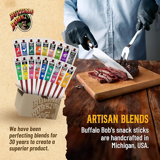 Buffalo Bob's Wild Game Meat Snack Stick - Buffalo Spicy Pepper Stick 10 Pack