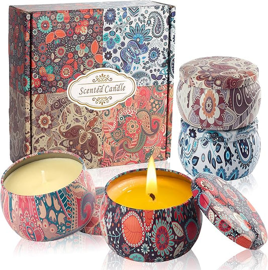 Scented Candles Gifts for Women - Soy Wax Natural Candle Set Aromatherapy Outdoor Indoor Small Aroma Candle Gift 4 PCS 4.4 Oz for Mothers Day Birthday Valentines Christmas Home Spa Bath Yoga